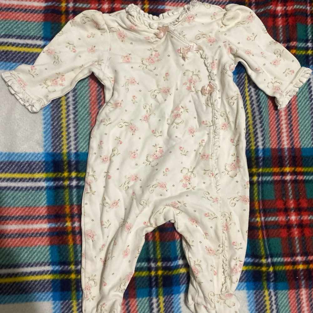 Little Me Pink and White Floral Footie One Piece